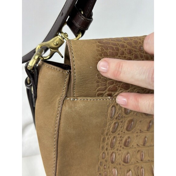 Brahmin Sonny Shoulder Crossbody Flap Bag Tan Croc Embossed Nubuck Leather - Picture 7 of 16